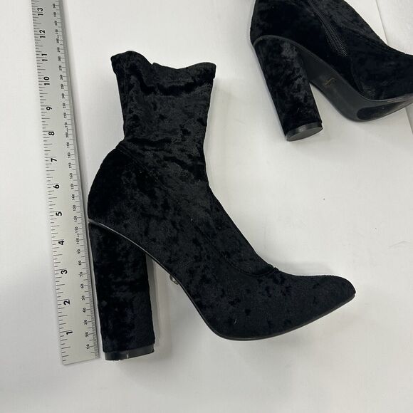Cape Robbin Velvet Mid Calf Booties Block Heel Boots Black Womens 7 - Picture 9 of 9